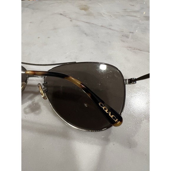 Coach Aviator Sunglasses Rexy Dinosaur Logo Silver Brown Lenses Tortoise Arms - Picture 7 of 8